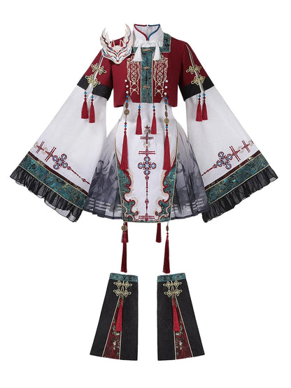 Cyber Chinese Fantasy Lolita Dress + Top + Outerwear + Skirt + Leg Warmers