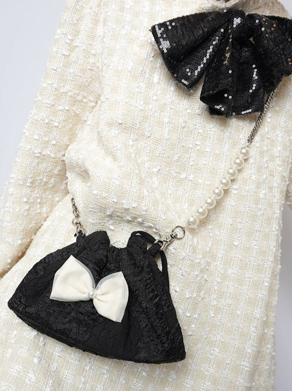 Pearl Ribbon Shoulder Chain Mini Bag