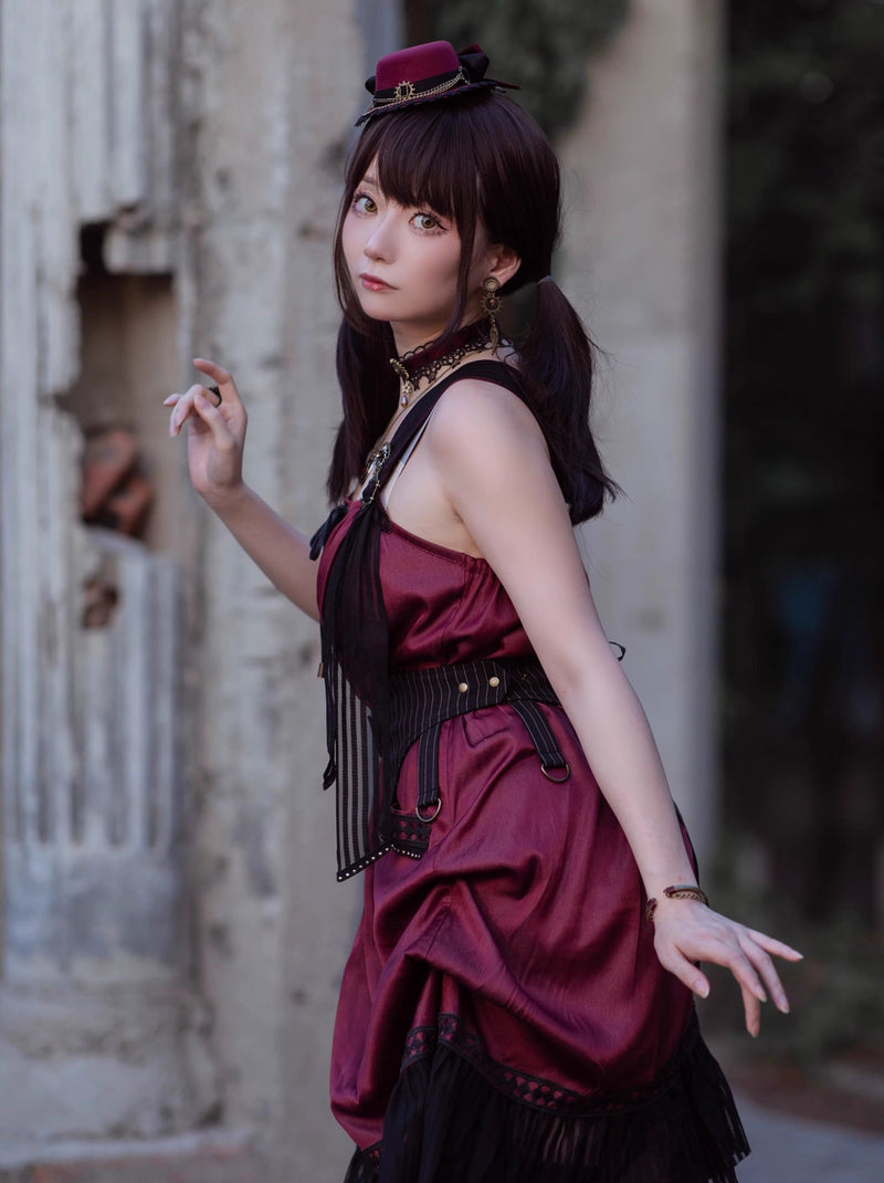 [pre-order] Wine Red Shoulder Strap Light Gothic Doll Asymmetric Dress