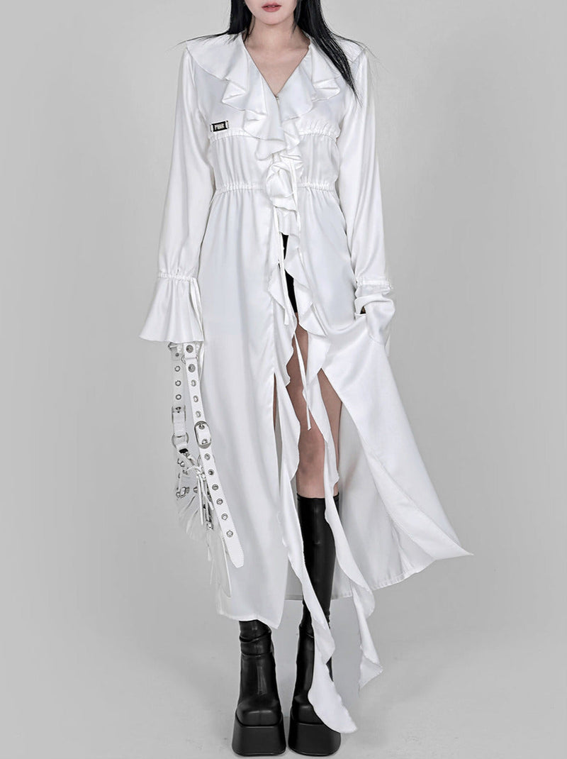 Cool Ruffle Tassel Drawstring Long Shirt Dress