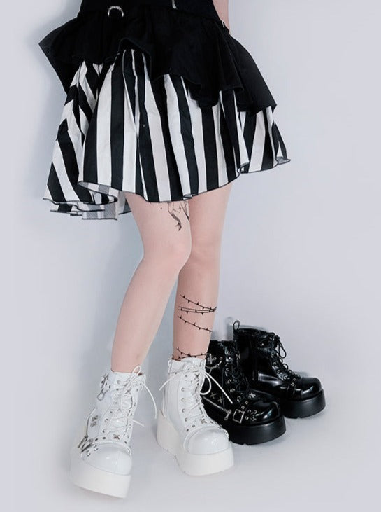 Punk Round Toe Platform Star Chain Design Boots