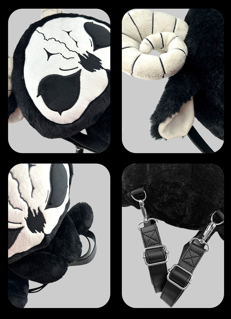 Death Black White and Red Devil Dark Punk Plush Backpack