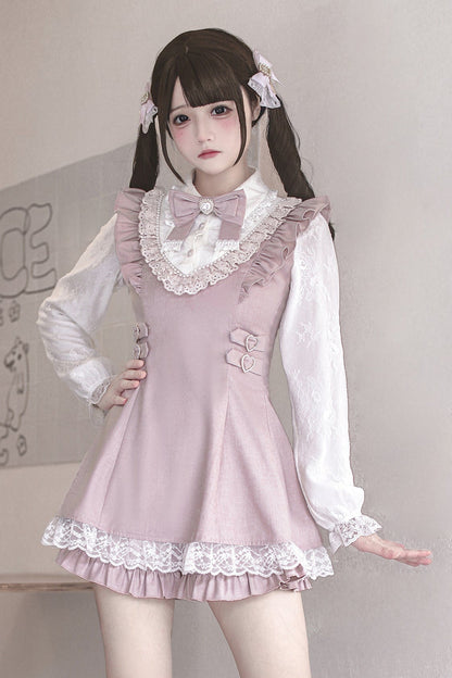 [pre-order Deadline: September 14] Pink White Ruffled Dress Set + Jewel Ribbon
