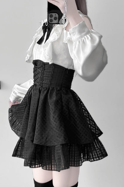 Off Shoulder Sweet Ribbon Top + Flare Skirt