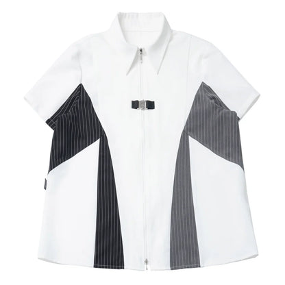 Stripe Stitch Design Shirt + Hooded Shirt + Shorts + Culottes + Tie