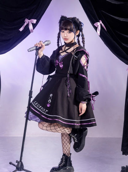 Dark Cat Asymmetric Suspender Skirt + Short Jacket