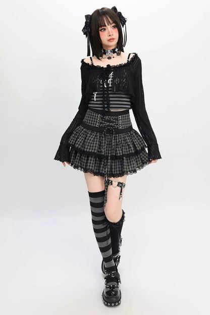 Jirai Y2k Dark Top + Lace-up Skirt