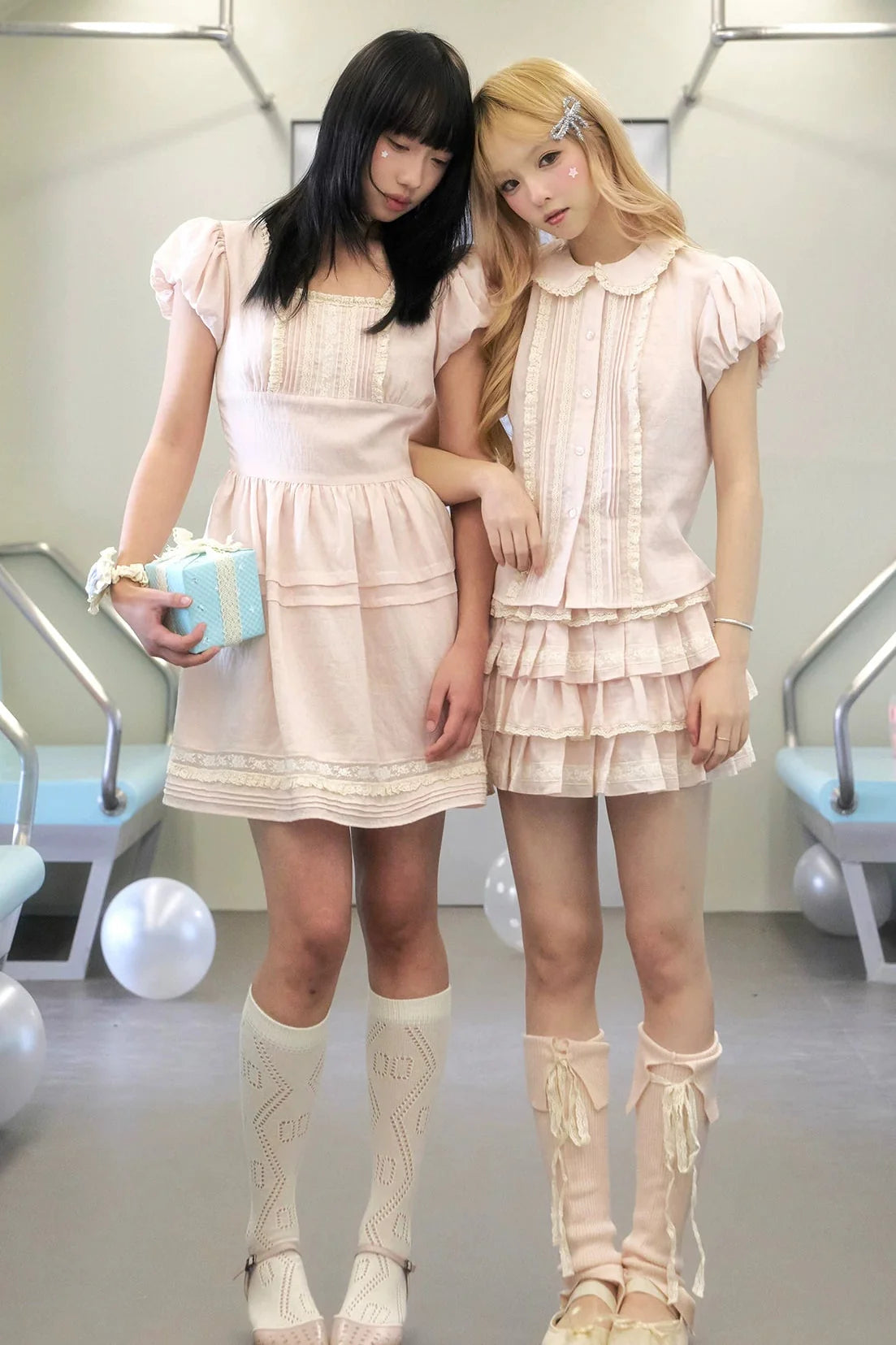 Peach Lace Doll Shirt + Tiered Skirt