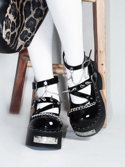 Dark Rose Witch Punk Rivet Round Toe Platform Shoes