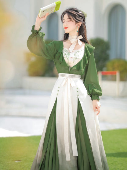 Lolita Chinese-style Top + Camisole + Long Skirt + Ribbon