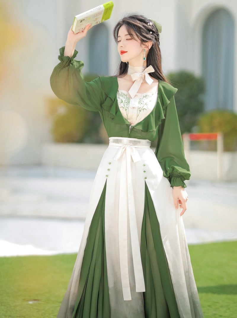 Lolita Chinese-style Top + Camisole + Long Skirt + Ribbon