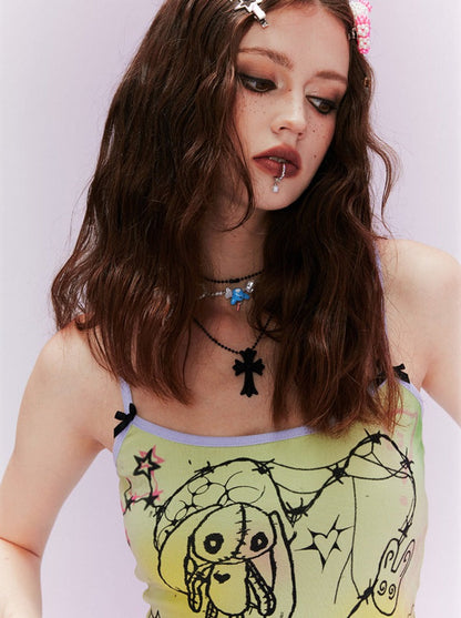 Graffiti Summer Y2k Top + Denim Skirt