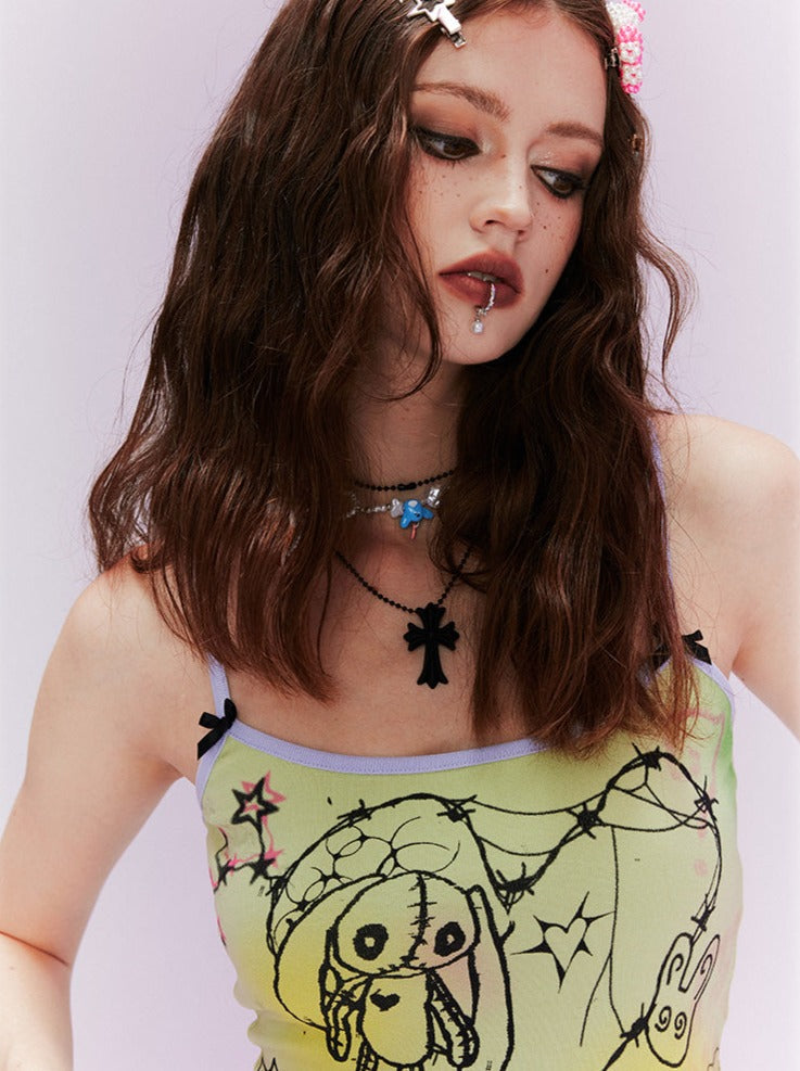 Graffiti Summer Y2k Top + Denim Skirt