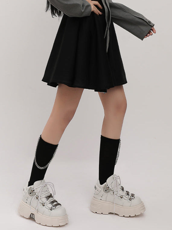 Dark Punk Retro Leather Metal Power Sole Sneaker Shoes