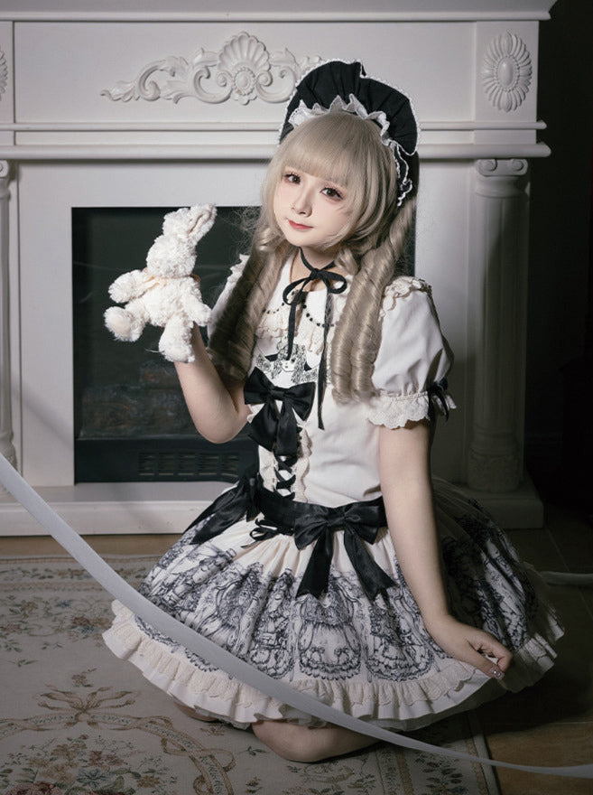 Night of Dolls Print Embroidery Dress Set