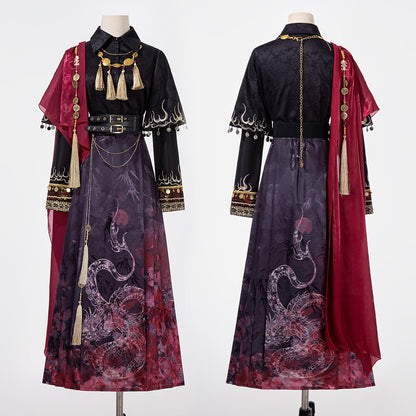 Fire China Long Coat + Top + Long Skirt
