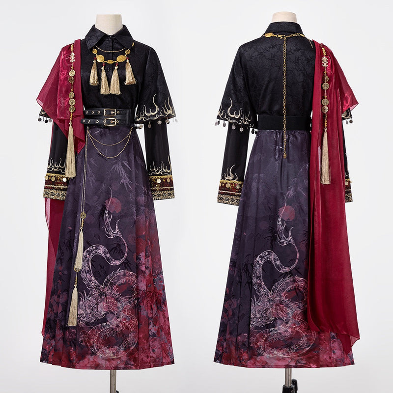 Fire China Long Coat + Top + Long Skirt