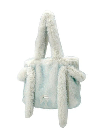Pastel Ice Blue Faux Fur Tote Bag