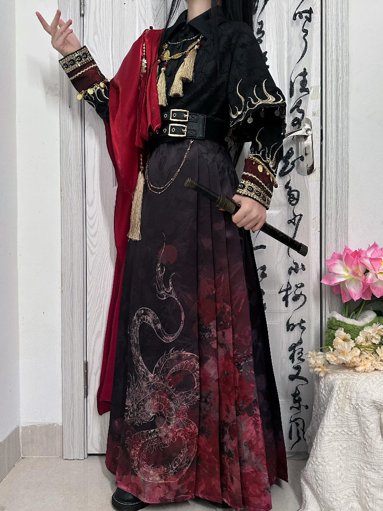 Fire China Long Coat + Top + Long Skirt