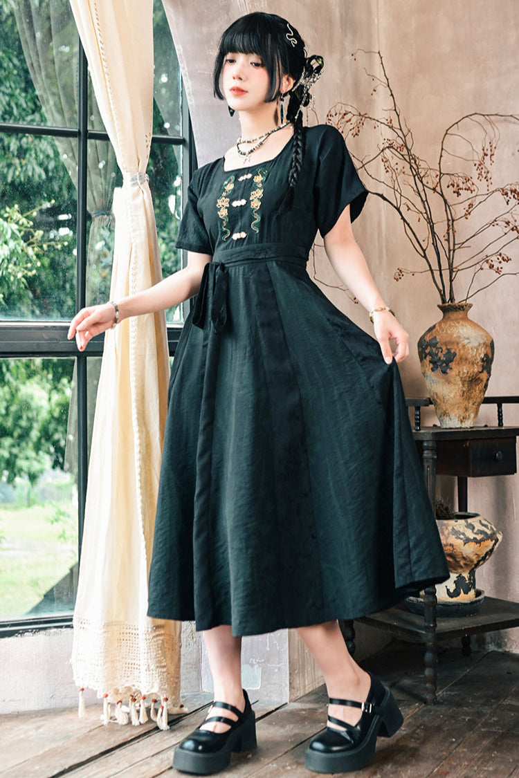 Chinese-style Stitch Jacquard Long Dress