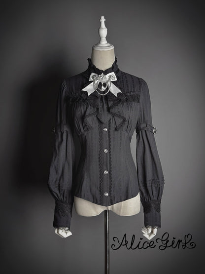 [pre-order Deadline: February 23] Dawnbreaker Gothic Ruffle Stand Collar Jacquard Ribbon Shirt