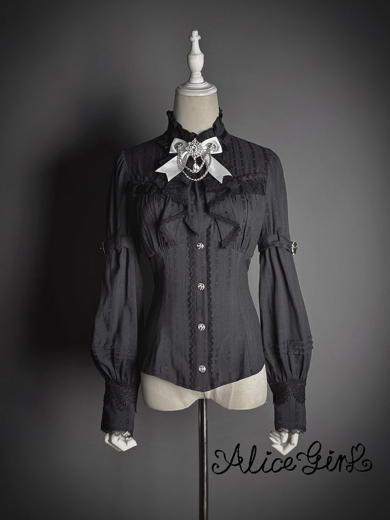 [pre-order Deadline: February 23] Dawnbreaker Gothic Ruffle Stand Collar Jacquard Ribbon Shirt