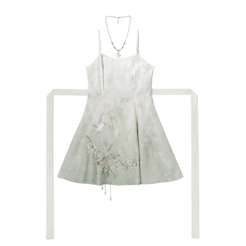 Chinese-style Gradient Retro Dress + Sheer Cardigan