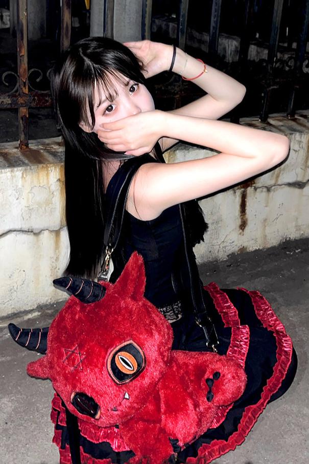 Death Black White and Red Devil Dark Punk Plush Backpack
