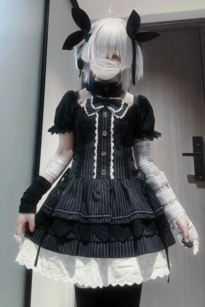 Dark Bat Collar Puff Sleeve Dress