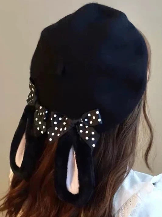 Dot Ribbon Bunny Beret