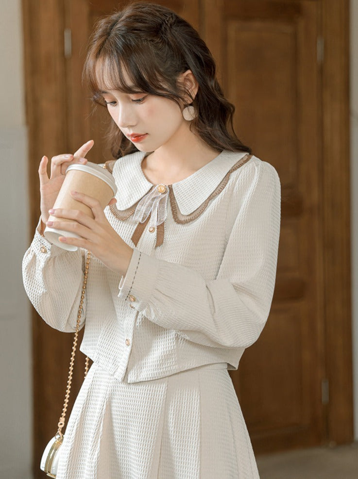 Retro Girly Short Shirt + Flare Skirt