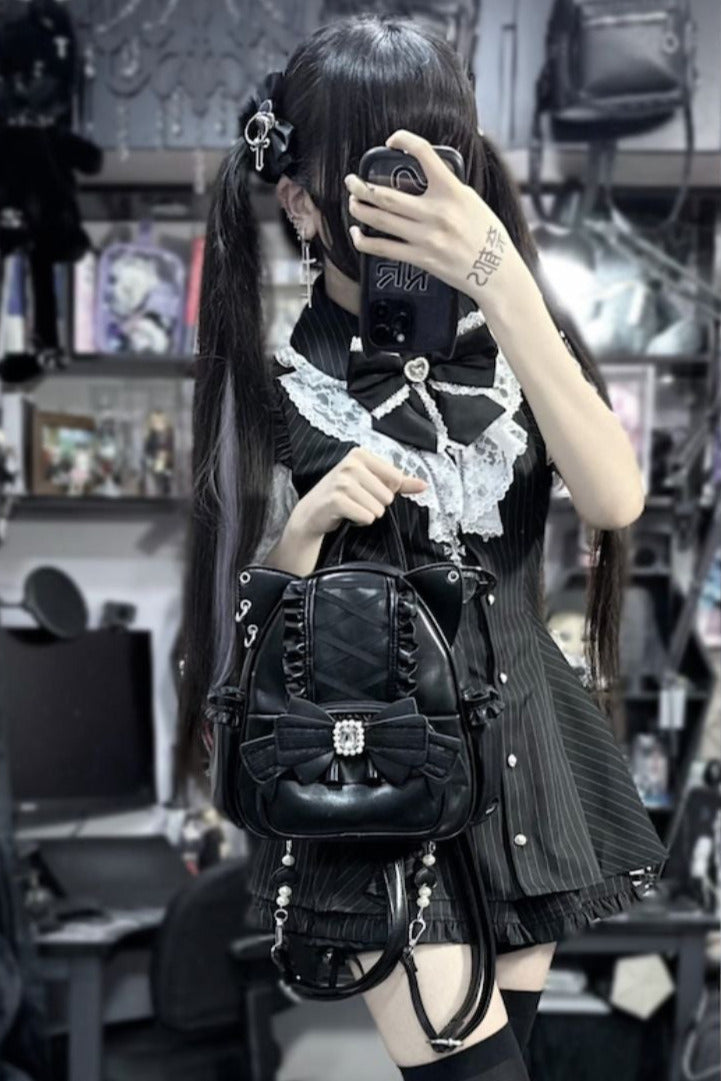 [pre-order] Cat Ear Jewel Ribbon Backpack