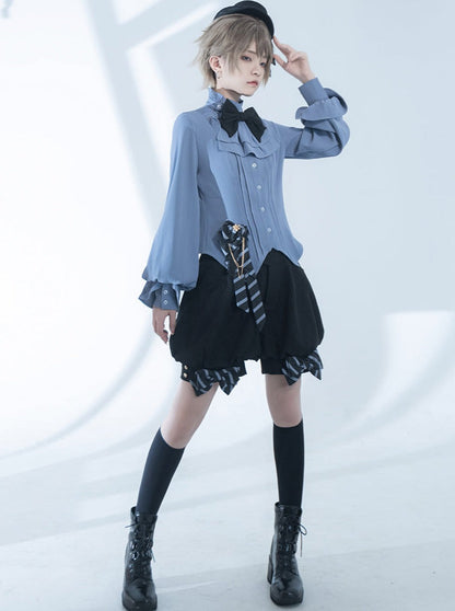 Line Prince Lolita Hooded Long Vest + Dark Blue Shirt + Balloon Ribbon Pants [pre-order]