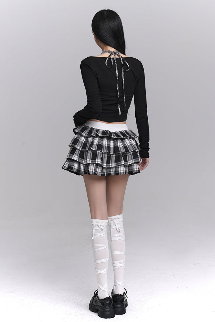 Plaid Top + Short Puff Skirt