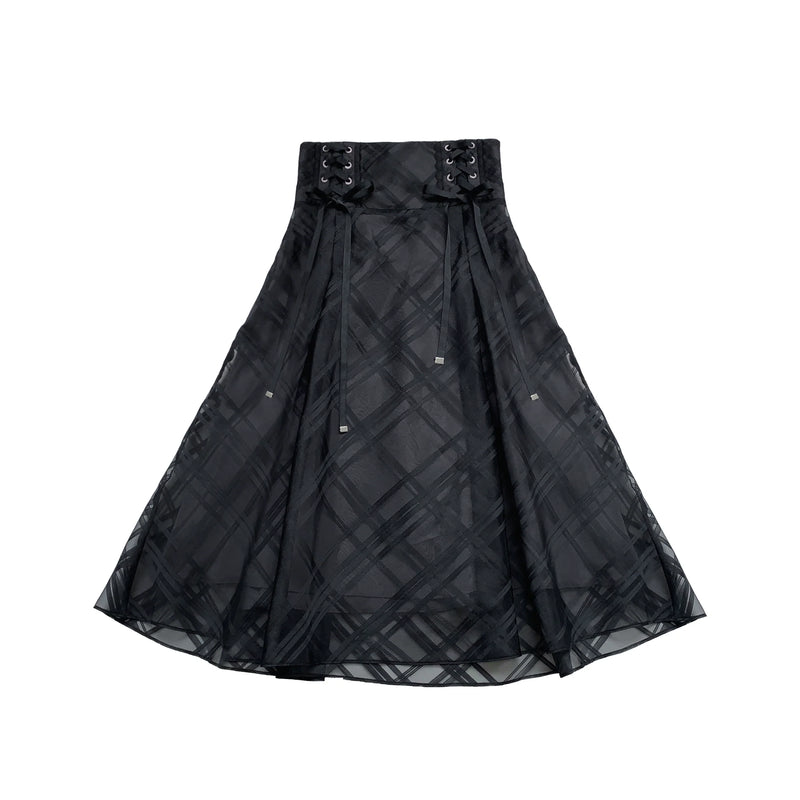 Long Skirt + Lace Shirt + Ribbon