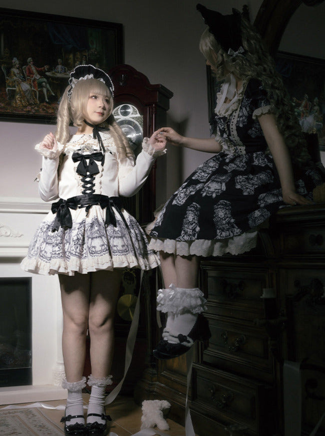 Night of Dolls Print Embroidery Dress Set