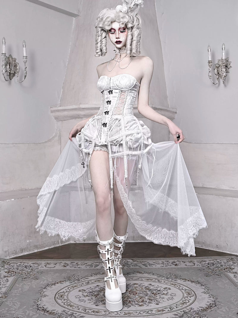 Sleeping Alice White Gothic Dark Fishbone Strap Corset Bustier [pre-order]