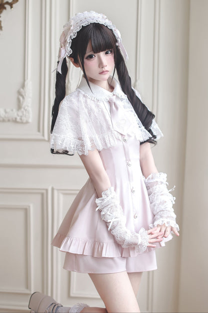 [pre-order Deadline: May 15] Pink Lace Cape Design Tie Color Dress Suit Full Set + Accessories