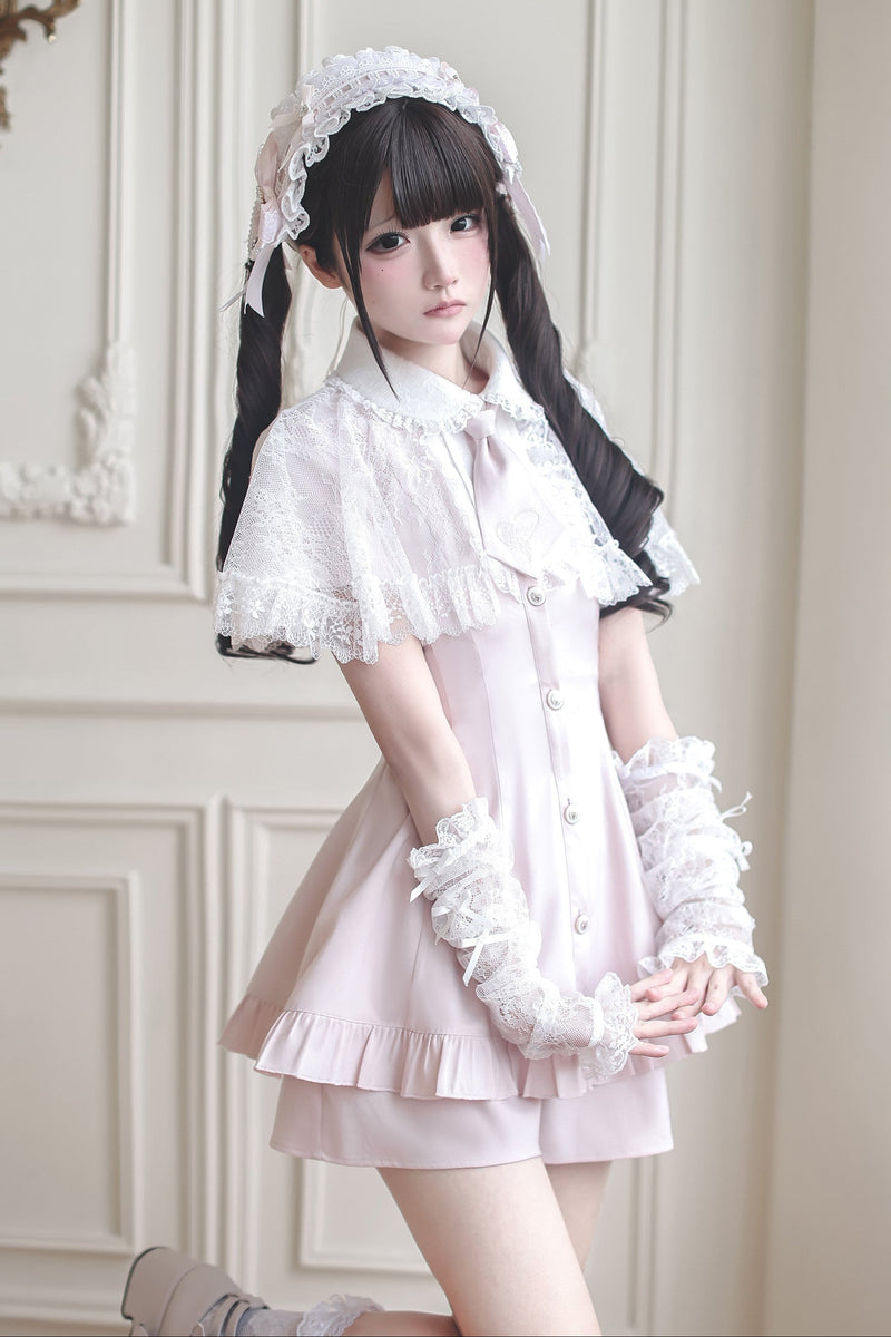 [pre-order Deadline: May 15] Pink Lace Cape Design Tie Color Dress Suit Full Set + Accessories