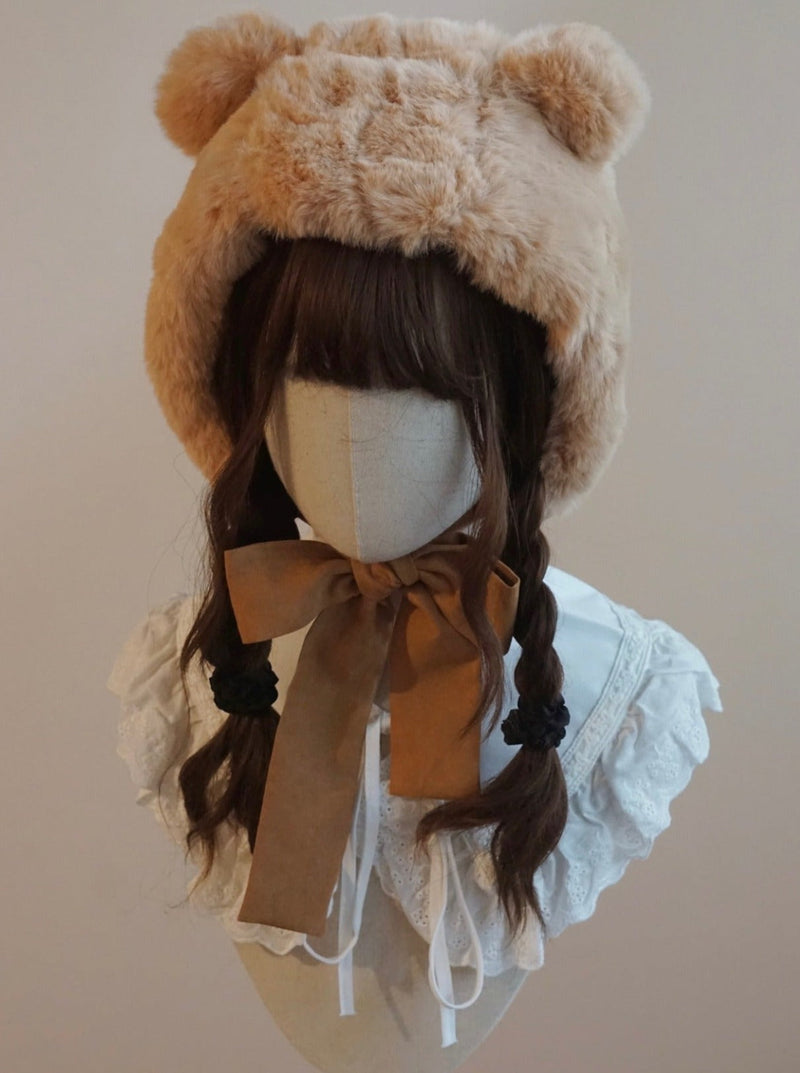 Fur Bear Velour Ribbon Hat