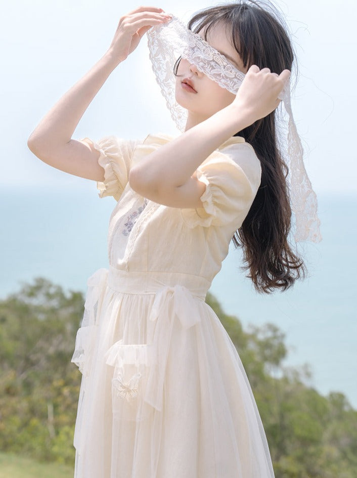 Ruffle Collar Double Ribbon Dress