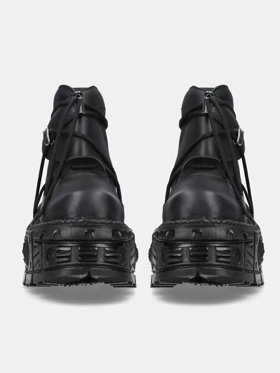 Dark Punk Metal Lace-up Platform Short Boots