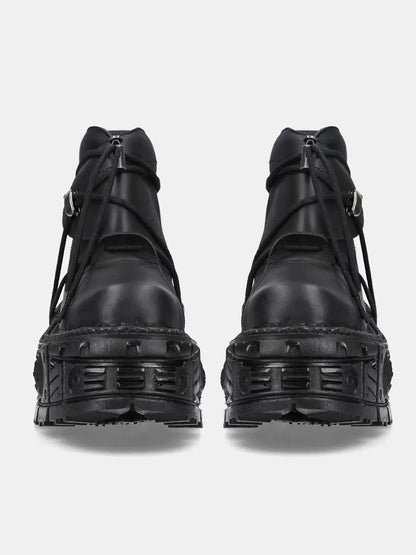 Dark Punk Metal Lace-up Platform Short Boots