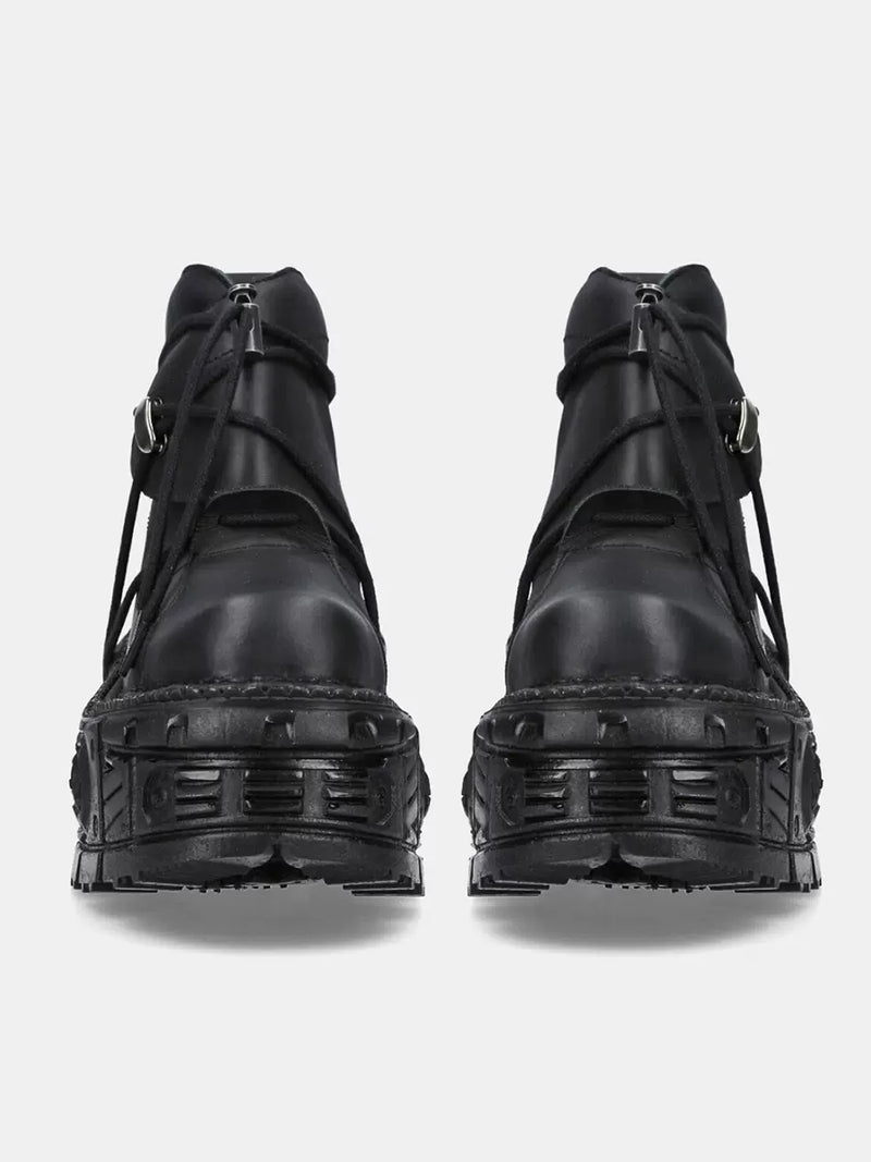 Dark Punk Metal Lace-up Platform Short Boots