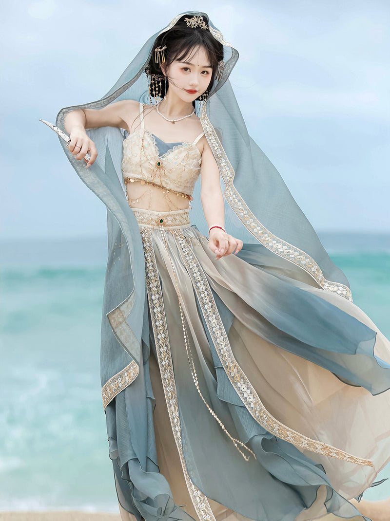 Arabian Night Chinese-style Exotic Top Skirt Veil Set