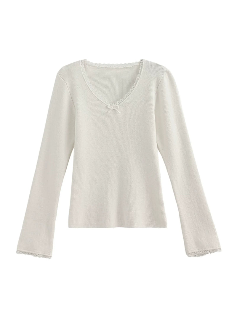 Sweet Girly Lace V Neck Top