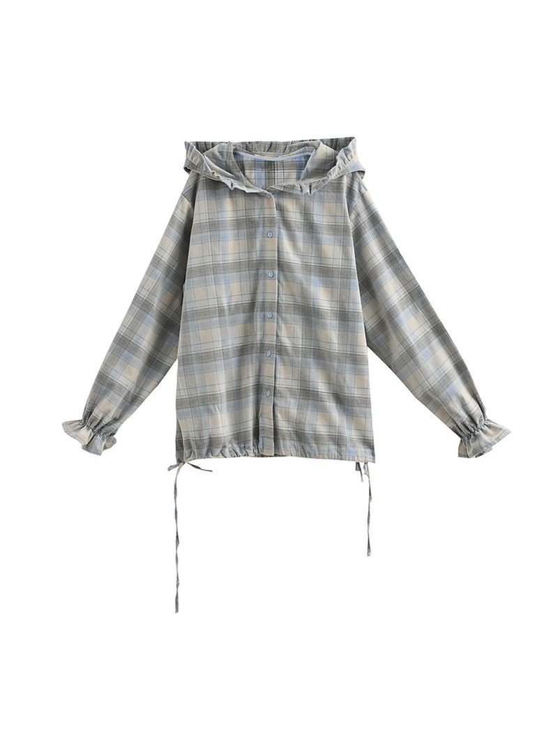 Plaid Cotton Hooded Shirt