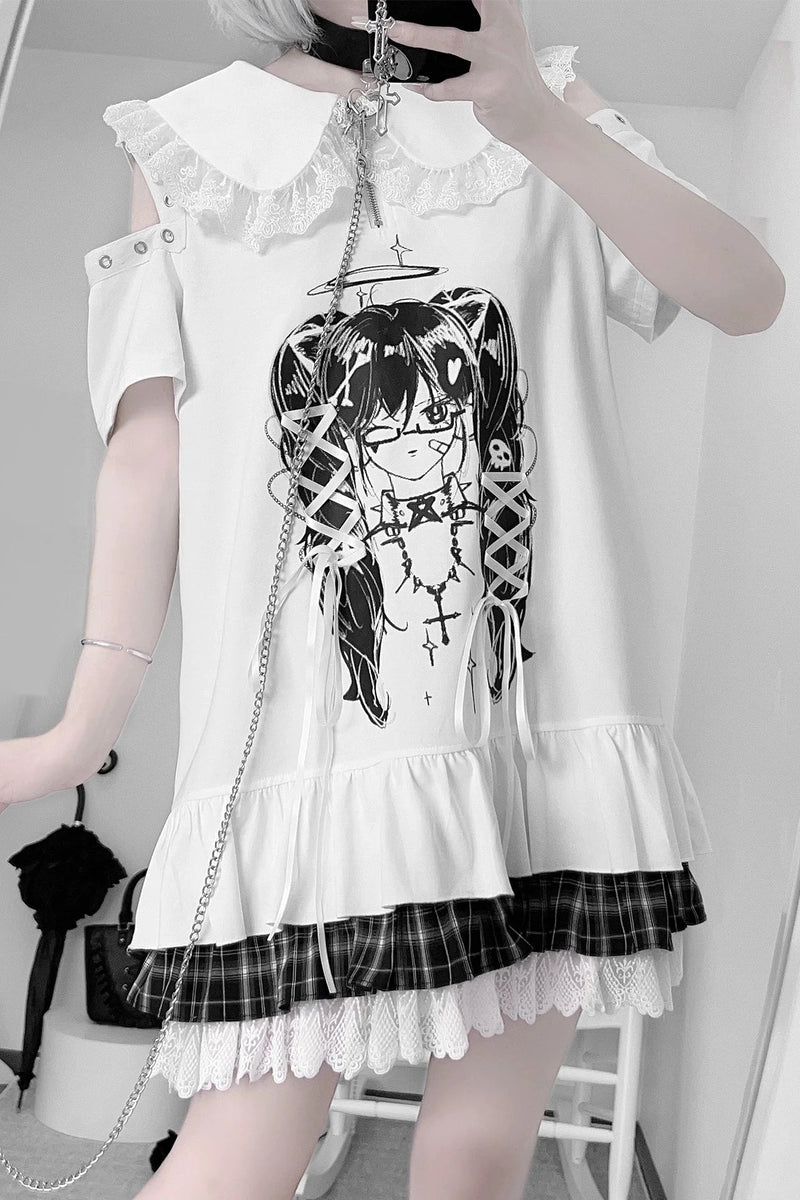 Subculture Print Off Shoulder Tie Dress