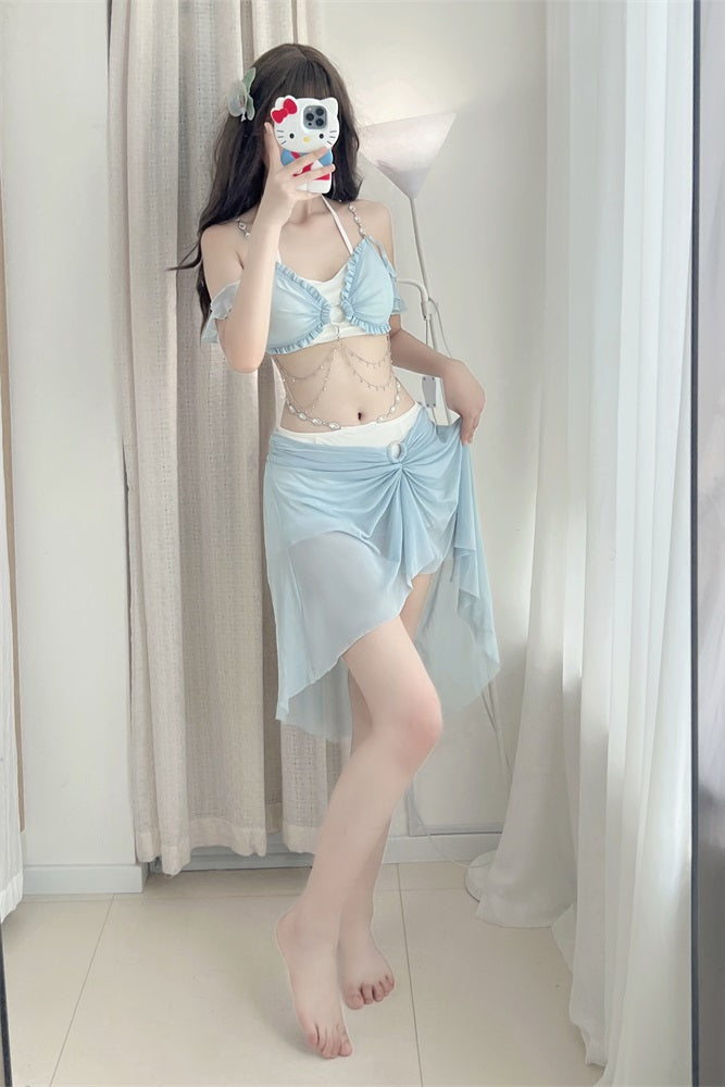 Light Blue Split Mermaid Swimsuit Set