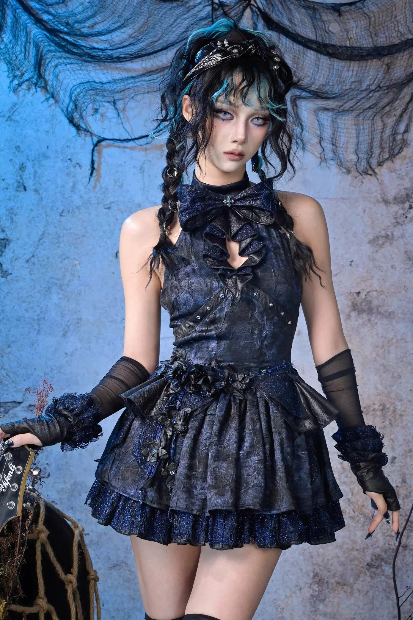 Lace Punk Halter Dress + Accessories
